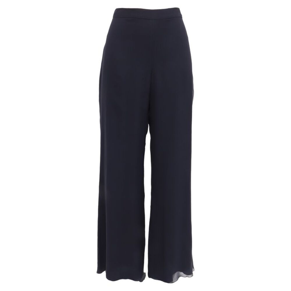 Oscar De La Renta High-Waisted Wide-Leg Trousers in Navy Blue Silk